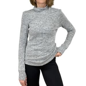 Apana Mock Neck Open Back Pullover Sz S Heather Gray Long Sleeve Fitted Knit Top